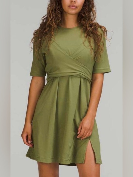 lululemon athletica Dresses & Skirts - LULULEMON ATHLETICA dress olive green short sleeve faux wrap top midi NEW size 2